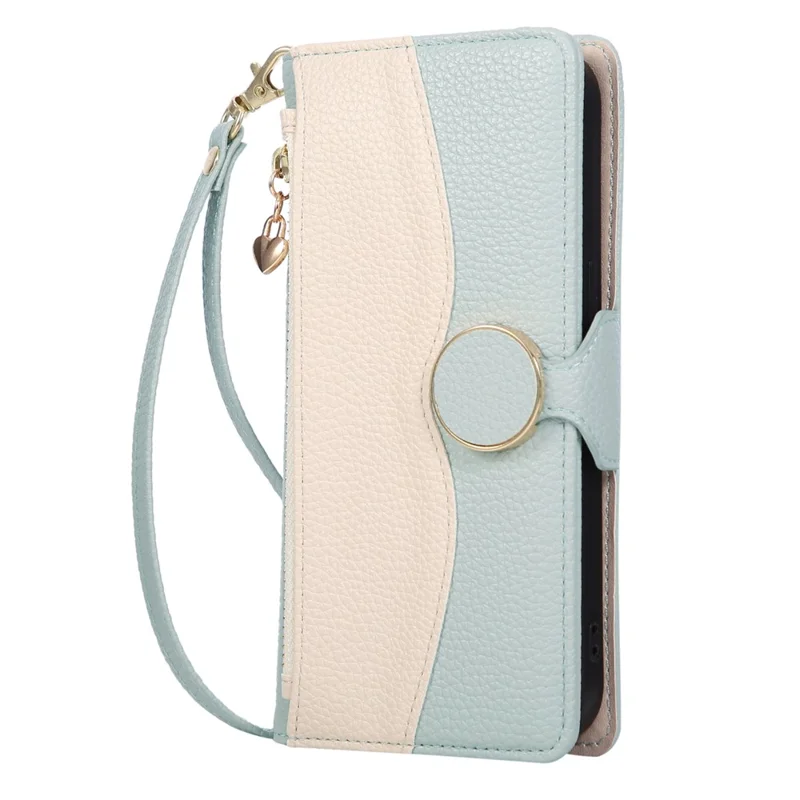 Capa Carteira com Zíper para iPhone 15 Pro Max, Capa de Telefone com Fecho de TPU e Pele PU, com Alça, em Verde