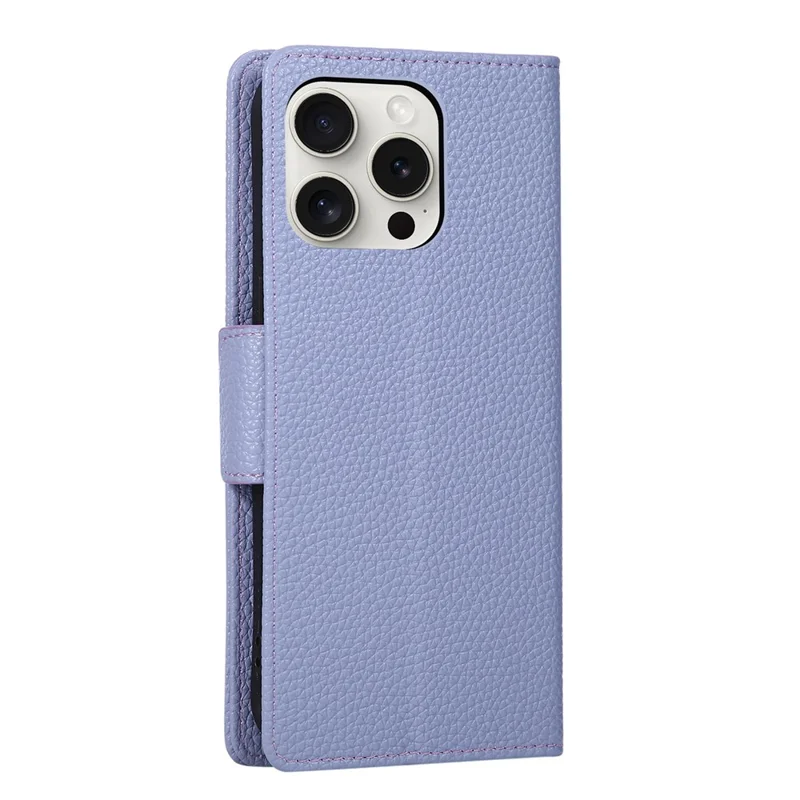 Fodral för iPhone 15 Pro med plånbok, dragkedja, färgstudsad TPU och PU-läder med rem - Lila