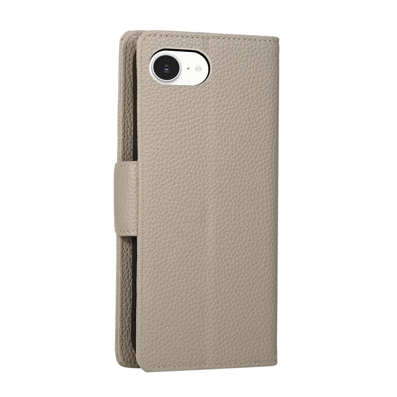 Für iPhone 16e Hülle mit Reißverschluss, Geldbörse, Farbverbindung, TPU-PU-Leder-Klapphülle mit Gurt - Grau