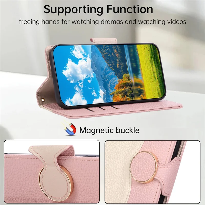 For Samsung Galaxy A07 4G Case Zipper Wallet Color Splicing TPU PU Leather Flip Phone Cover with Strap - Pink