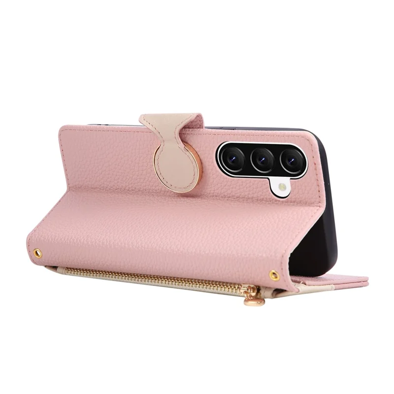 For Samsung Galaxy A56 5G Case Zipper Wallet Color Splicing TPU PU Leather Flip Phone Cover with Strap - Pink