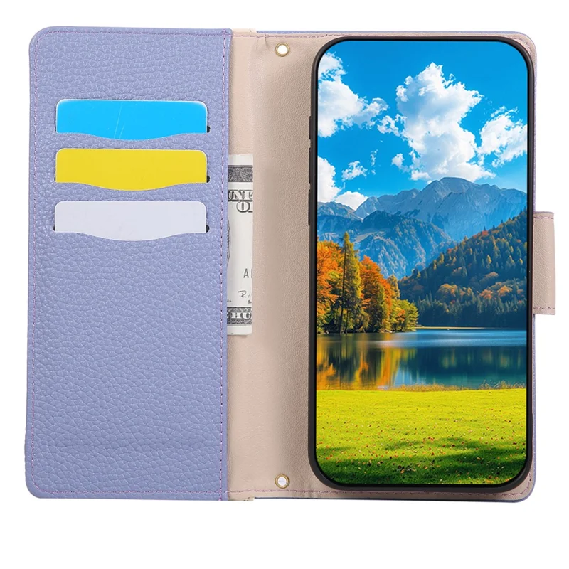 Folia na Samsung Galaxy A27 z portfelem na zamek, kolorystyczne połączenie, pokrowiec typu flip z tworzywa TPU i skóry PU z paskiem - fioletowy