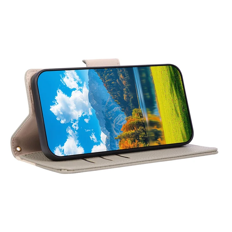 Til Samsung Galaxy A27 Skånlædermappe med lynlås, farvesammenstilling, TPU og PU-læder flipdæksel med stropløsning - Grå
