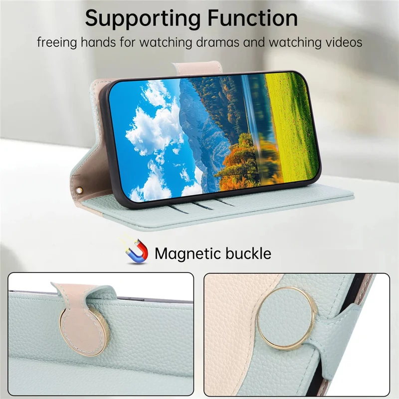 For Samsung Galaxy A27 Case Zipper Wallet Color Splicing TPU PU Leather Flip Phone Cover with Strap - Green