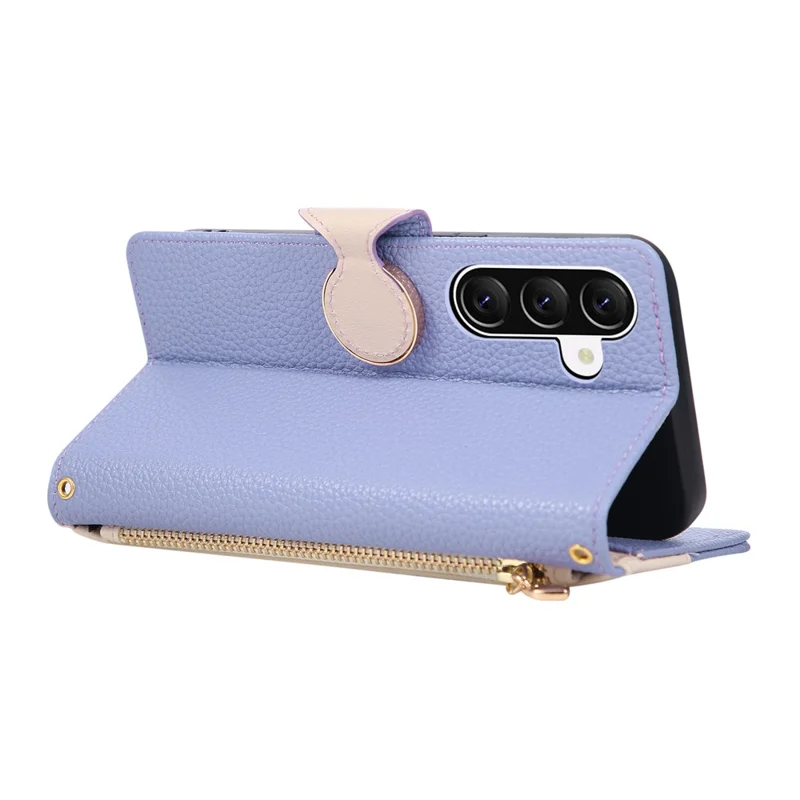 For Samsung Galaxy A37 5G Case Zipper Wallet Color Splicing TPU PU Leather Flip Phone Cover with Strap - Purple