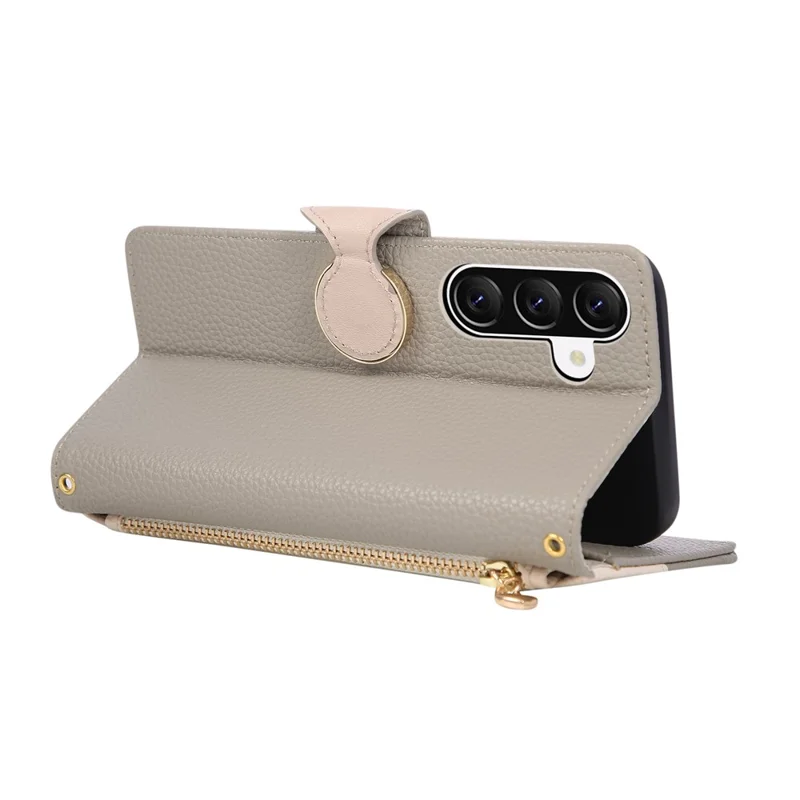 Capa Carteira com Zíper para Samsung Galaxy A57, Capa de Telemóvel em Pele PU e TPU com Fecho de Cor, com Alça - Cinzento