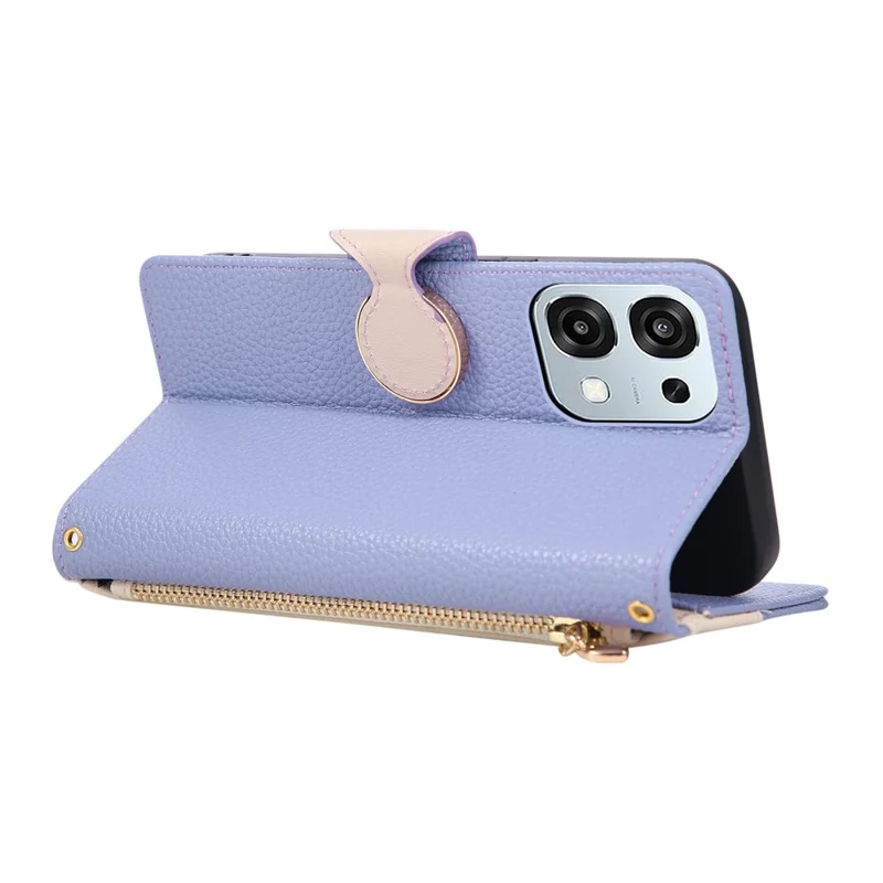 For Oppo A6 Pro 5G Case Zipper Wallet Color Splicing TPU PU Leather Flip Phone Cover with Strap - Purple