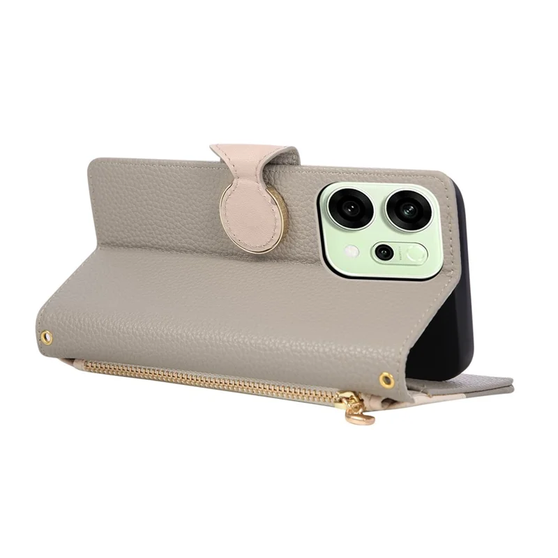 For Oppo Reno14 F 5G Case Zipper Wallet Color Splicing TPU PU Leather Flip Phone Cover with Strap - Grey