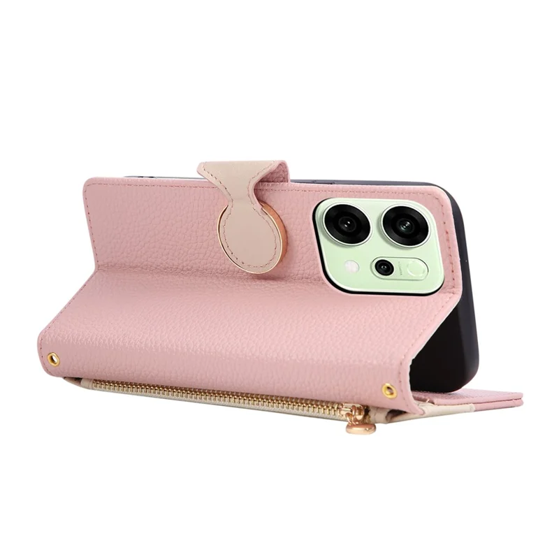 For Oppo Reno14 F 5G Case Zipper Wallet Color Splicing TPU PU Leather Flip Phone Cover with Strap - Pink