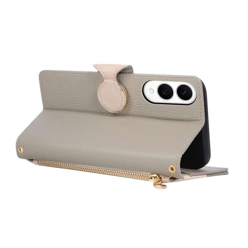 Cover con Portafoglio con Cerniera per Samsung Galaxy S25 Edge, Custodia Pieghevole in PU e TPU con Trama Colorata e Cinturino - Grigio