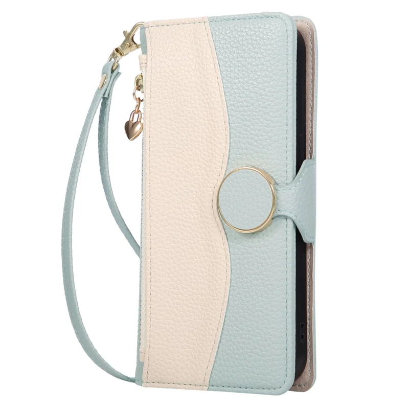 For Samsung Galaxy S25 Edge Case Zipper Wallet Color Splicing TPU PU Leather Flip Phone Cover with Strap - Green