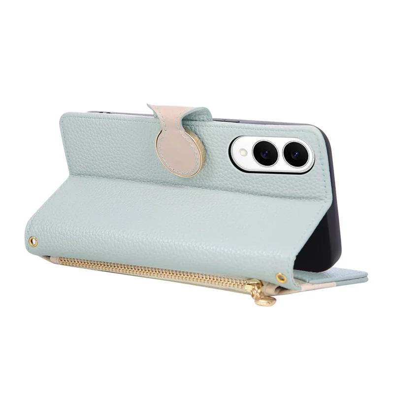 For Samsung Galaxy S25 Edge Case Zipper Wallet Color Splicing TPU PU Leather Flip Phone Cover with Strap - Green