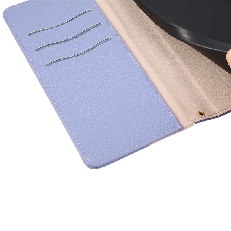 For Samsung Galaxy S25 Case Zipper Wallet Color Splicing TPU PU Leather Flip Phone Cover with Strap - Purple