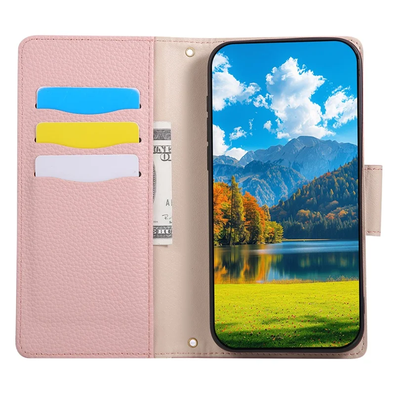 Til Samsung Galaxy S26 Skånlåsemappe i farvesplejset TPU og PU-læder med bæresnøre - Pink