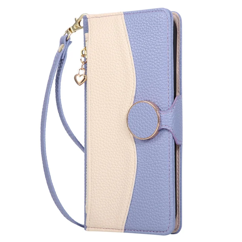For Samsung Galaxy S24+ Case Zipper Wallet Color Splicing TPU PU Leather Flip Phone Cover with Strap - Purple