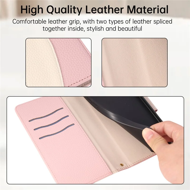 For Samsung Galaxy S25 Ultra Case Zipper Wallet Color Splicing TPU PU Leather Flip Phone Cover with Strap - Pink