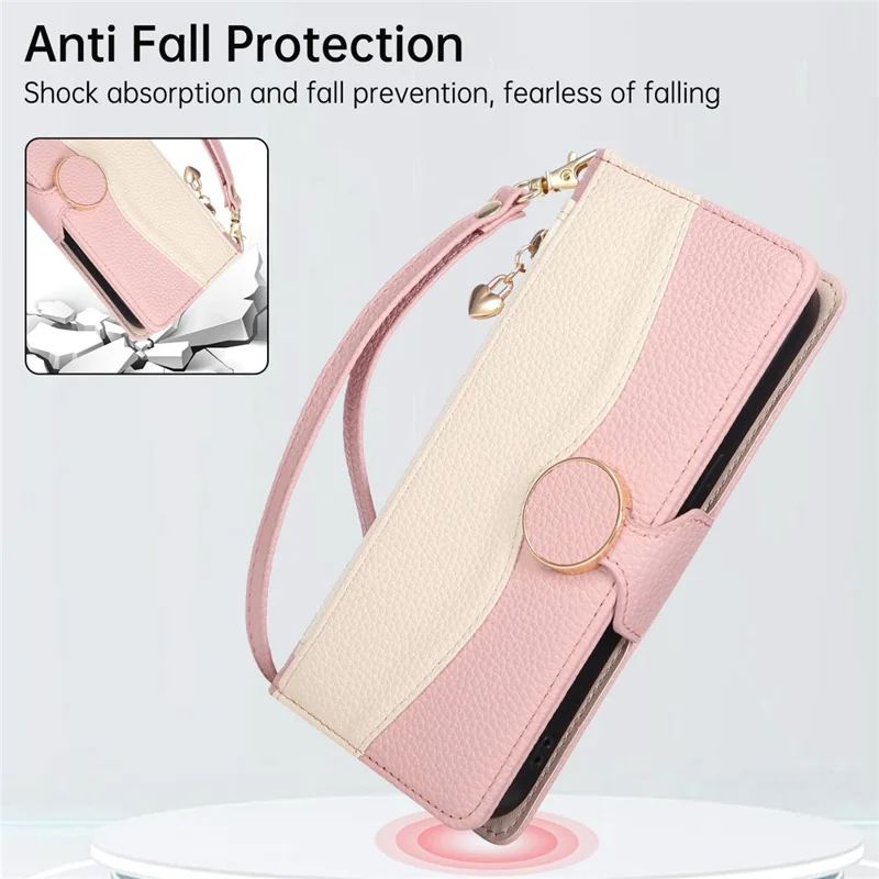 For Samsung Galaxy S26 Ultra Case Zipper Wallet Color Splicing TPU PU Leather Flip Phone Cover with Strap - Pink