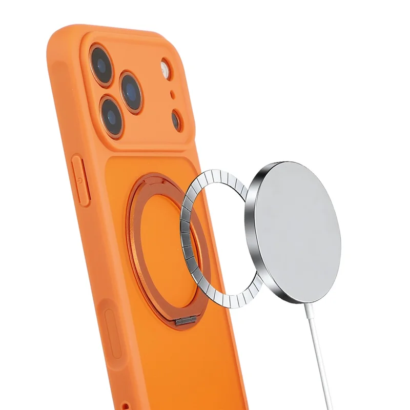 Étui pour iPhone 17 Pro Max compatible MagSafe avec support pivotant 360°, housse tactile en TPU + PC - Orange