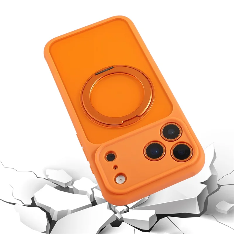 Coque pour iPhone 17 Pro compatible MagSafe avec support pivotant TPU + PC, housse tactile texture peau - Orange