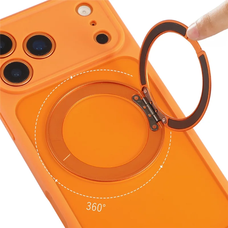 Coque pour iPhone 17 Pro compatible MagSafe avec support pivotant TPU + PC, housse tactile texture peau - Orange