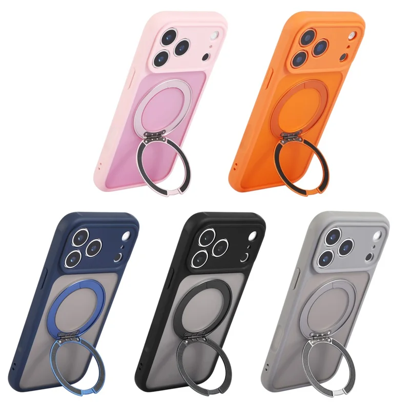 Coque pour iPhone 17 Pro compatible MagSafe avec support pivotant TPU + PC, housse tactile texture peau - Orange