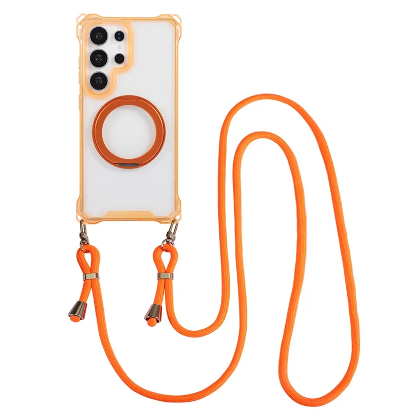 Für Samsung Galaxy S26 Ultra Magnetische Hülle mit Ringständer TPU + PC Handy-Schutzhülle mit Umhängeband - Orange