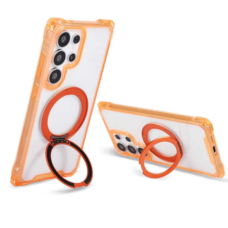 Für Samsung Galaxy S26 Ultra Magnetische Hülle mit Ringständer TPU + PC Handy-Schutzhülle mit Umhängeband - Orange