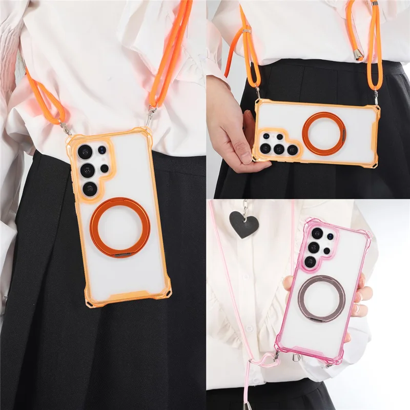 Für Samsung Galaxy S26 Ultra Magnetische Hülle mit Ringständer TPU + PC Handy-Schutzhülle mit Umhängeband - Orange