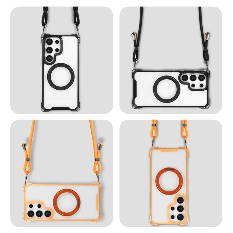 Für Samsung Galaxy S26 Ultra Magnetische Hülle mit Ringständer TPU + PC Handy-Schutzhülle mit Umhängeband - Orange