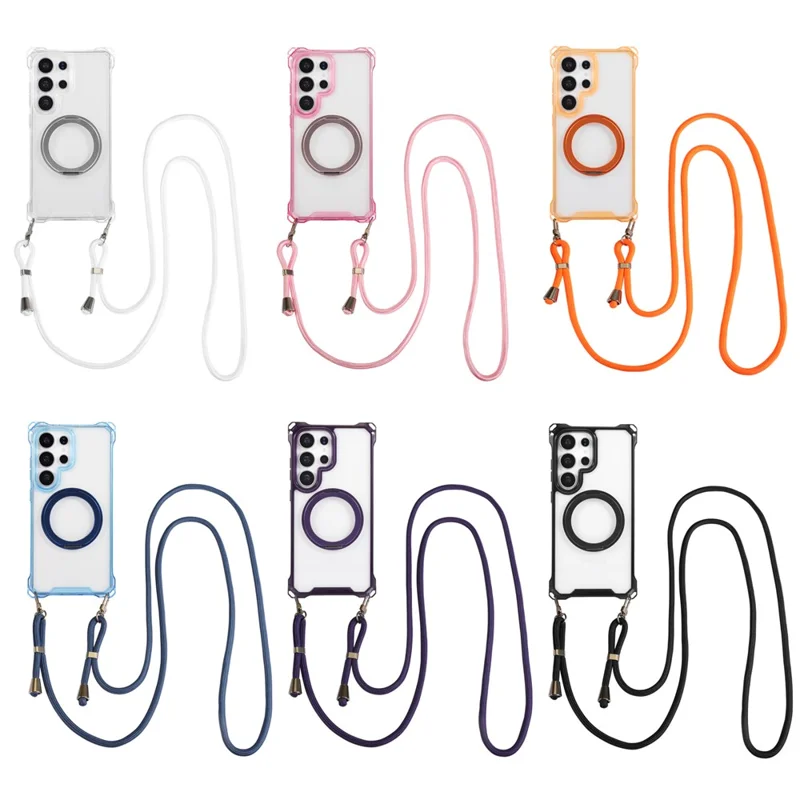 Für Samsung Galaxy S26 Ultra Magnetische Hülle mit Ringständer TPU + PC Handy-Schutzhülle mit Umhängeband - Orange