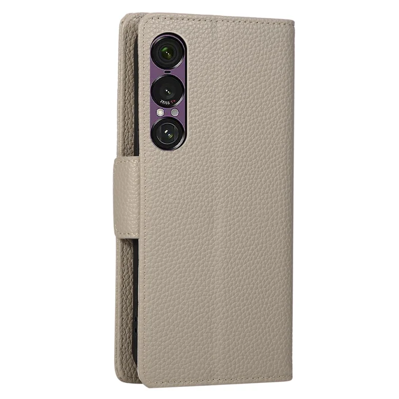 Flip-Case für Sony Xperia 1 VII mit Reißverschluss, Geldbörse, farblich abgesetztes TPU-PU-Leder mit Strap - Grau