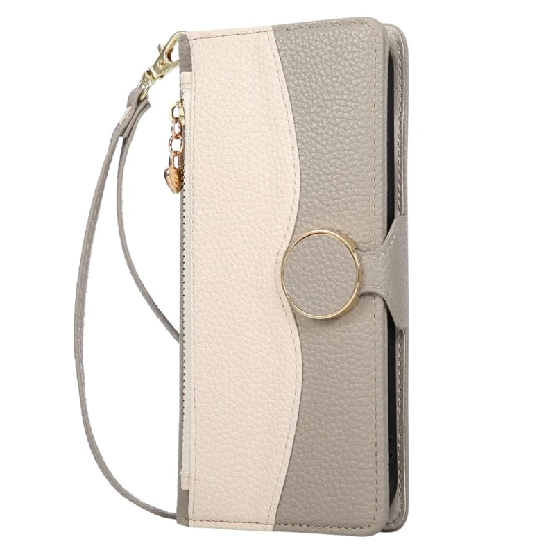 For Google Pixel 9a Case Zipper Wallet Color Splicing TPU PU Leather Flip Phone Cover with Strap - Grey