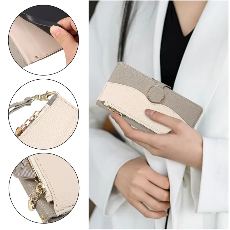 Phone Case For Xiaomi Redmi A5 4G (171.7mm)  /  Poco C71 4G Zipper Wallet Color Splicing TPU PU Leather Flip Phone Cover with Strap - Grey