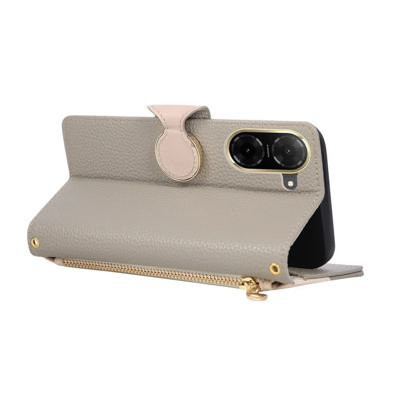 Phone Case For Xiaomi Redmi A5 4G (171.7mm)  /  Poco C71 4G Zipper Wallet Color Splicing TPU PU Leather Flip Phone Cover with Strap - Grey