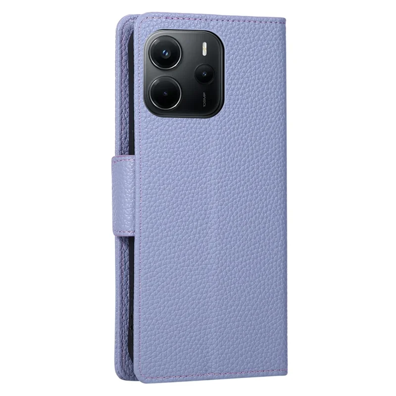 For Xiaomi Redmi Note 14 5G Case Zipper Wallet Color Splicing TPU PU Leather Flip Phone Cover with Strap - Purple