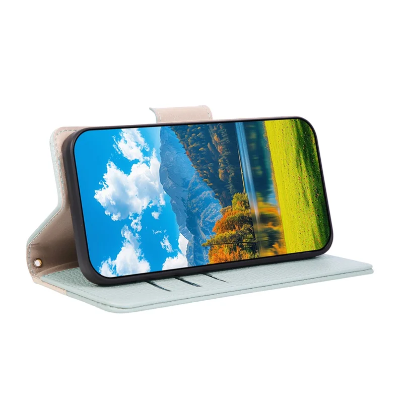 Funda para teléfono para Xiaomi Redmi Note 14 Pro 5G / Poco X7 5G, carcasa abatible con billetera con cremallera, combinación de colores, TPU y cuero PU, con correa - Verde