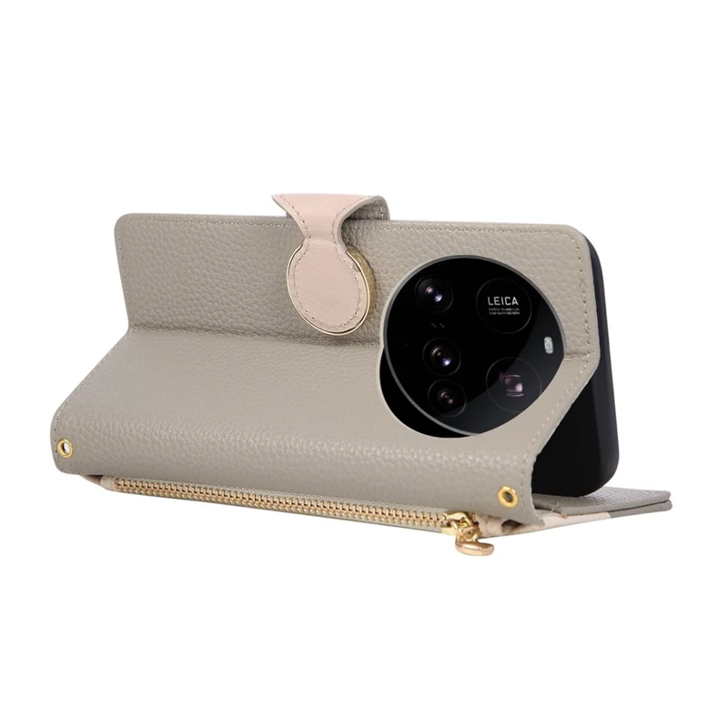 For Xiaomi 15 Ultra Case Zipper Wallet Color Splicing TPU PU Leather Flip Phone Cover with Strap - Grey