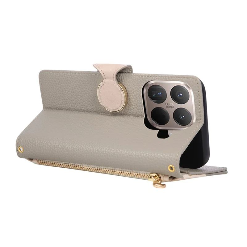 For Xiaomi 15T Pro Case Zipper Wallet Color Splicing TPU PU Leather Flip Phone Cover with Strap - Grey