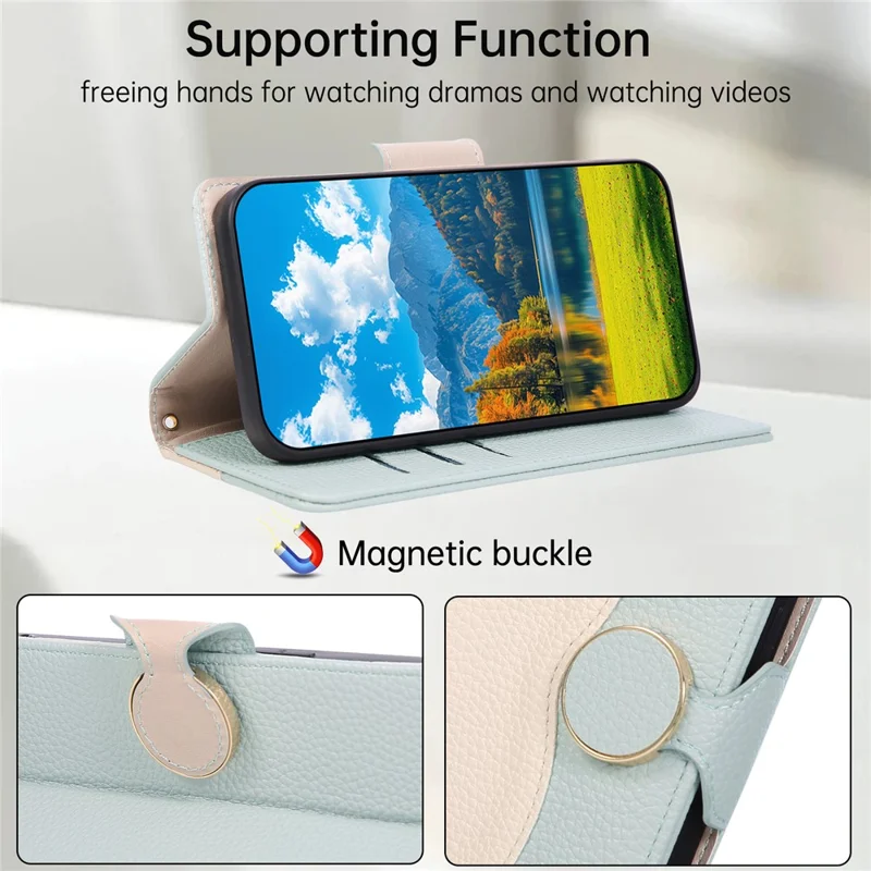 For Xiaomi 15T Pro Case Zipper Wallet Color Splicing TPU PU Leather Flip Phone Cover with Strap - Green