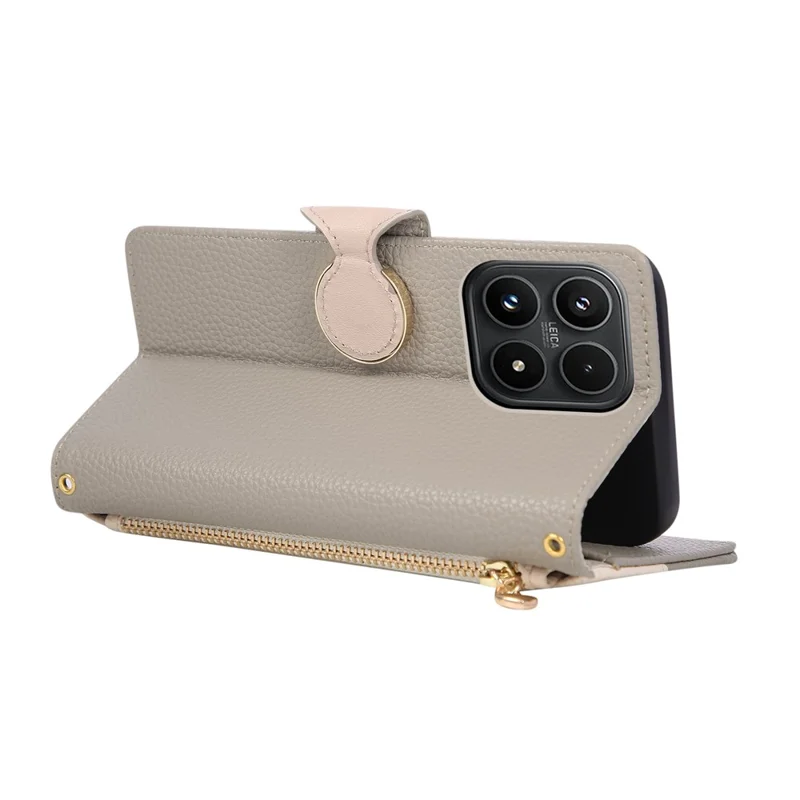 Voor Xiaomi 17 Hoesje Rits Portemonnee Kleur Samengevoegd TPU PU Leren Flip Hoesje met Bandje - Grijs