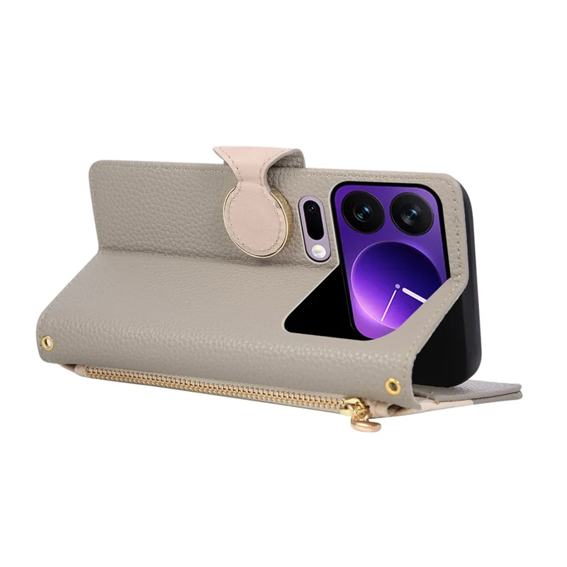 For Xiaomi 17 Pro Case Zipper Wallet Color Splicing TPU PU Leather Flip Phone Cover with Strap - Grey