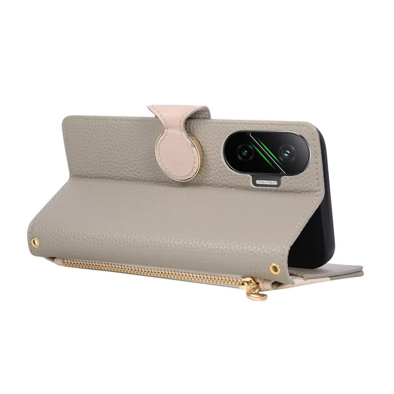 Phone Case For Xiaomi Redmi Turbo 4 Pro 5G  /  Poco F7 5G Zipper Wallet Color Splicing TPU PU Leather Flip Phone Cover with Strap - Grey