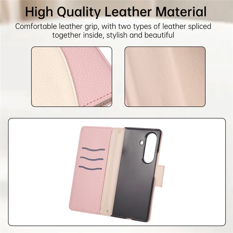 For Samsung Galaxy Z Fold7 5G Case Zipper Wallet Color Splicing TPU PU Leather Flip Phone Cover with Strap - Pink