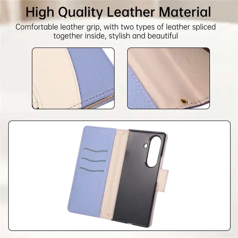 حالة سامسونج جالكسي Z Fold7 5G محفظة سحاب بتصميم ألوان متقاطعة من مادة TPU وجلد PU قابل للطي مع حزام - أرجواني