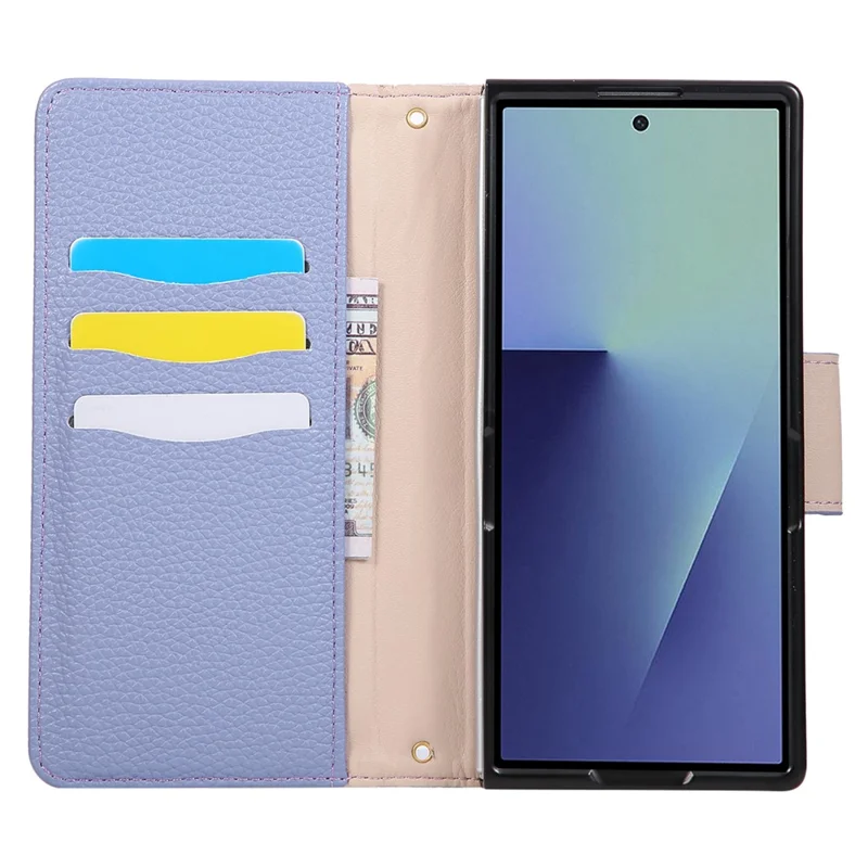 For Samsung Galaxy Z Fold6 5G Case Zipper Wallet Color Splicing TPU PU Leather Flip Phone Cover with Strap - Purple