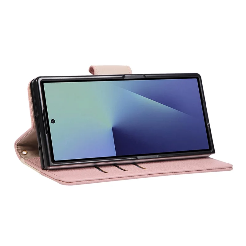 For Samsung Galaxy Z Fold5 5G Case Zipper Wallet Color Splicing TPU PU Leather Flip Phone Cover with Strap - Pink