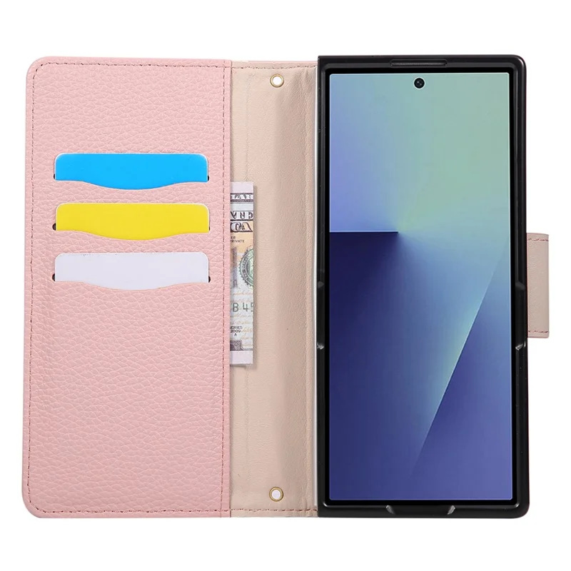 For Samsung Galaxy Z Fold5 5G Case Zipper Wallet Color Splicing TPU PU Leather Flip Phone Cover with Strap - Pink