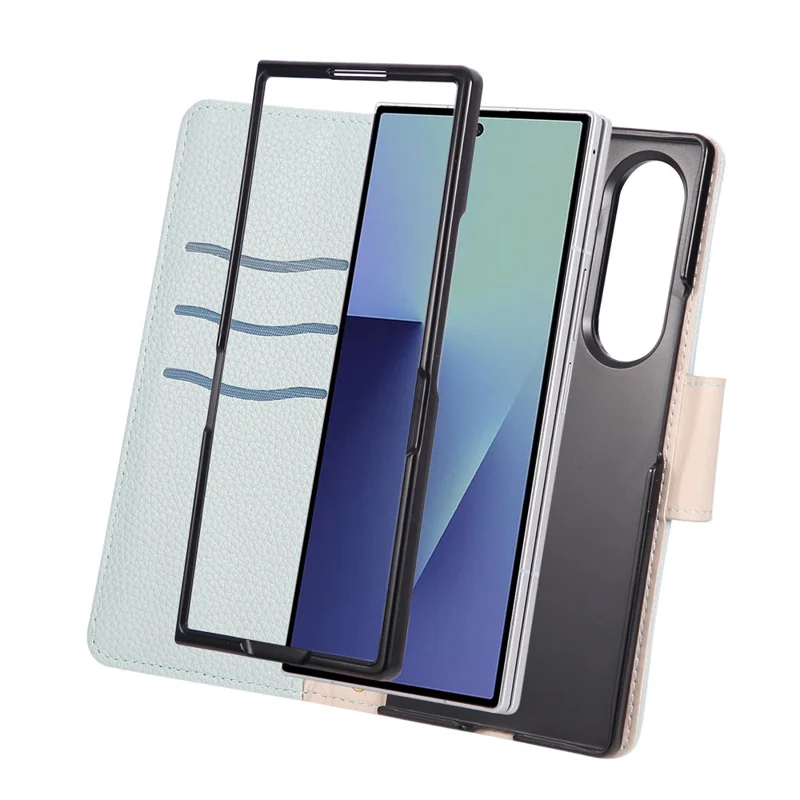 For Samsung Galaxy Z Fold5 5G Case Zipper Wallet Color Splicing TPU PU Leather Flip Phone Cover with Strap - Green