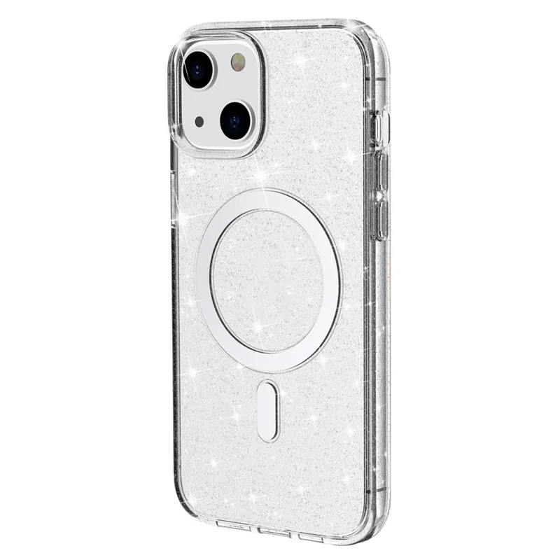Für Iphone 14 Plus TPU+PC Phone Protective Case Glitzer Magnetische Anti-kratzer-rückdeckabdeckung Kompatibel Mit Magsafe Ladegerät - Weiß