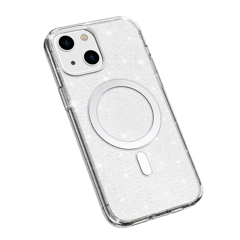 Für Iphone 14 Plus TPU+PC Phone Protective Case Glitzer Magnetische Anti-kratzer-rückdeckabdeckung Kompatibel Mit Magsafe Ladegerät - Weiß